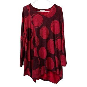 Jess & Jane Women's Asymmetric Geometric Abstract Artsy Red Kit Shirt Size XL‎